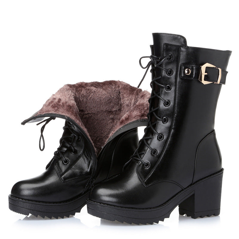 Sarah Express Women's Lace-Up Side Zipper Winter Boots 1Black