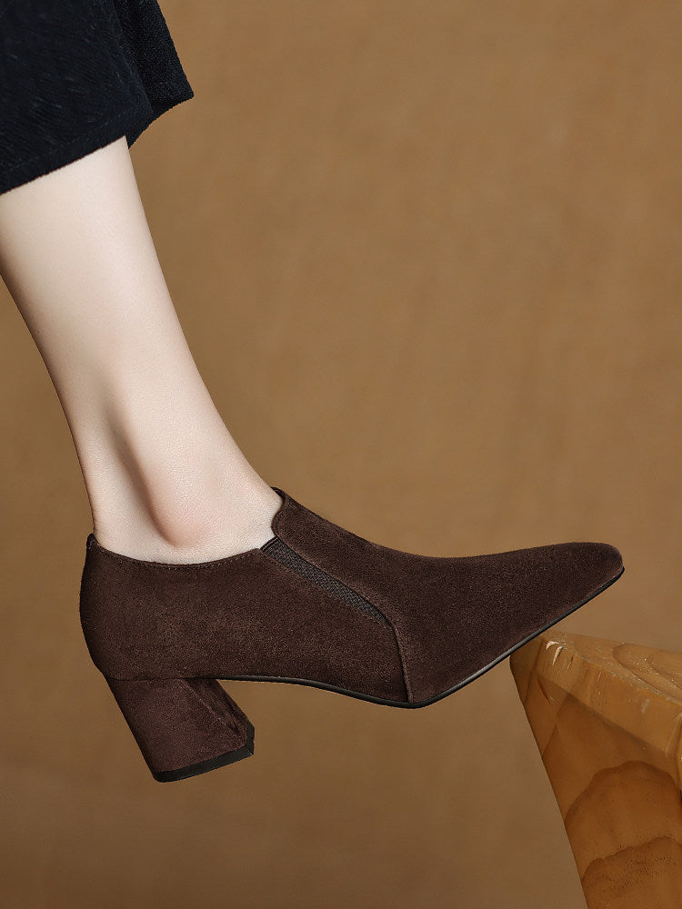 Sarah Express Suede Texture Pointed Toe Low Heel Shoes
