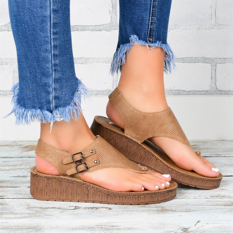 Sarah Express Women's Wedge Platform Thong Sandals Bronze