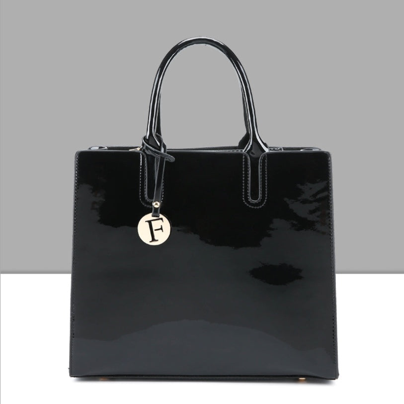 Sarah Express Three Piece Patent Leather Handbag Set Bright black
