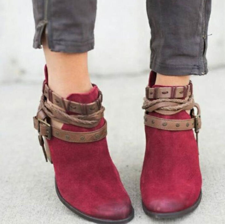 Sarah Express Women's Suede Rivet Buckle Martin Boots