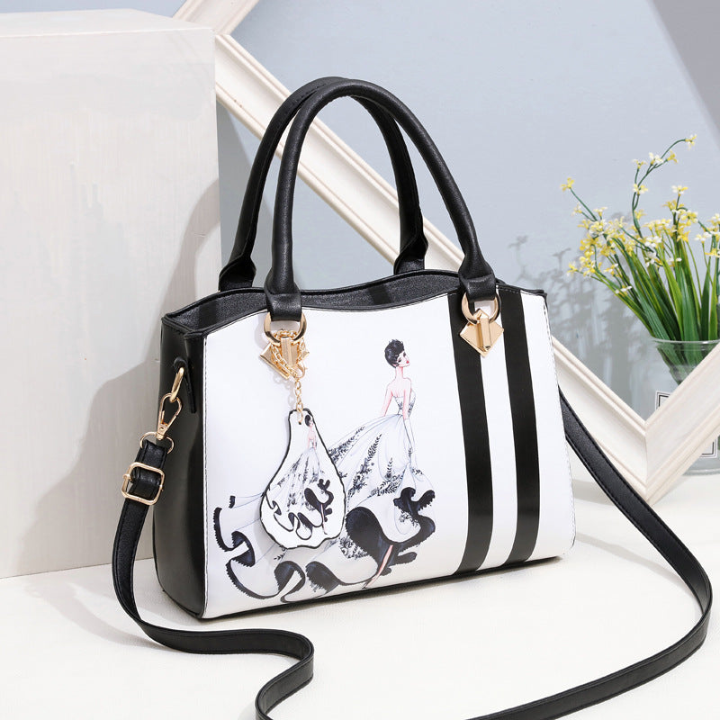 Sarah Express Graphic Print Structured Fashion Handbag Black