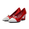 Sarah Express Rhinestone Pointed Toe Mid Heel Pumps Red