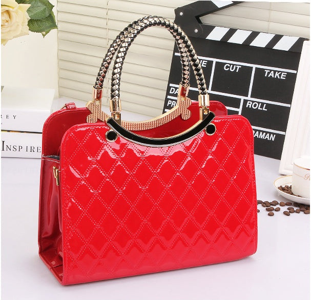 Sarah Express Rhombic Quilted Structured Top Handle Bag 67 watermelon red