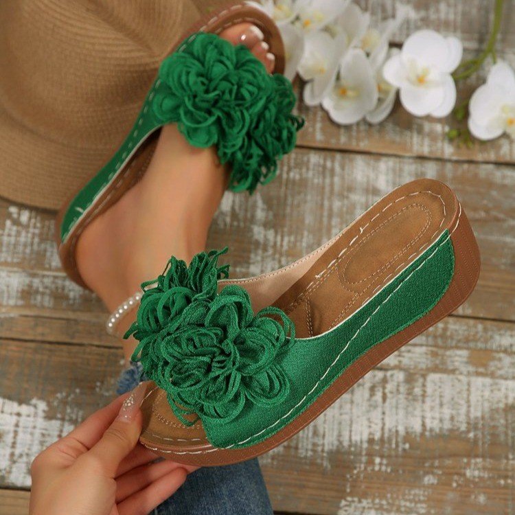 Sarah Express Floral Wedge Platform Mule Sandals