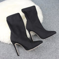 Sarah Express Stretch Suede Pointed Toe High Heel Boots Black