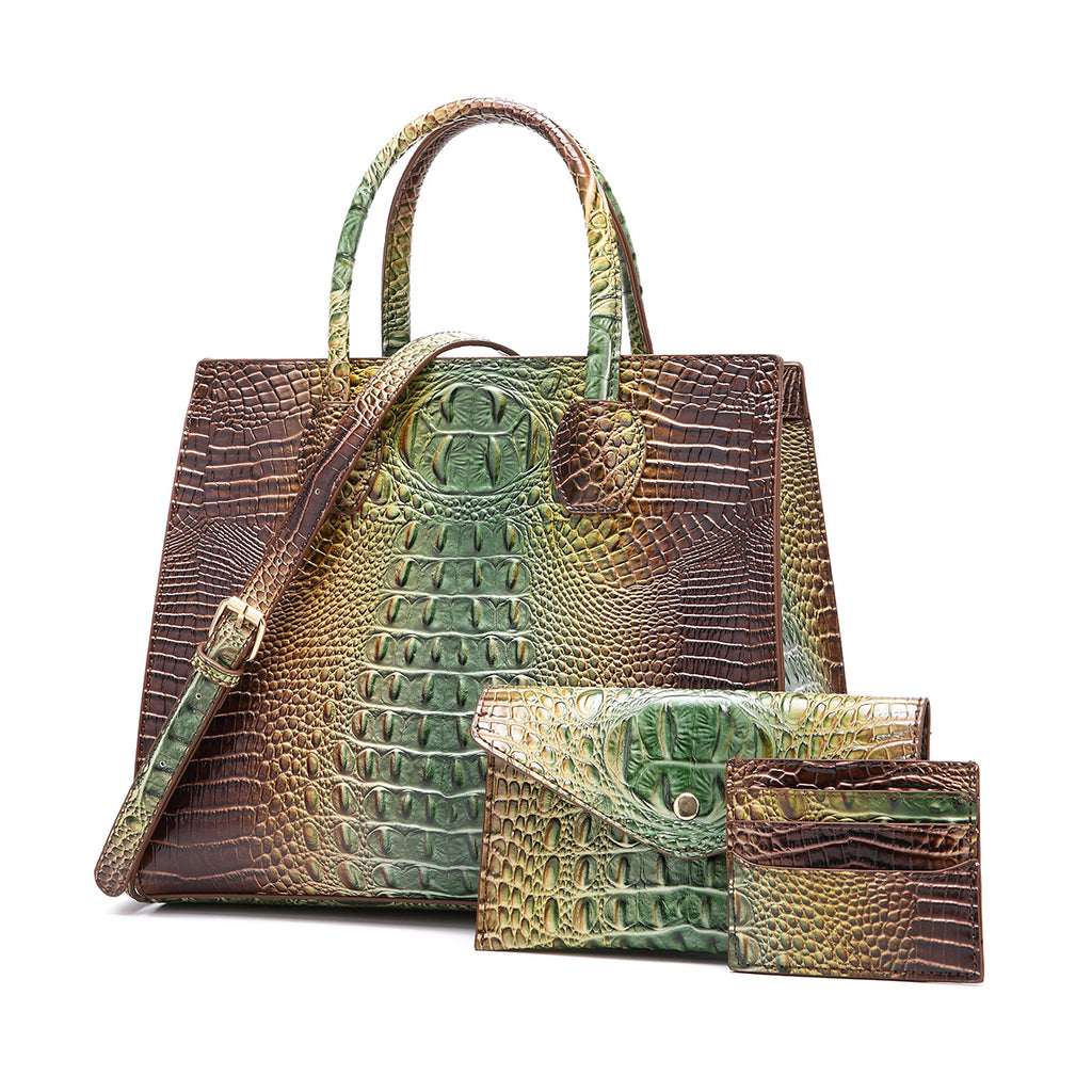 Sarah Express Crocodile-Grain Crossbody Tote Bag Set