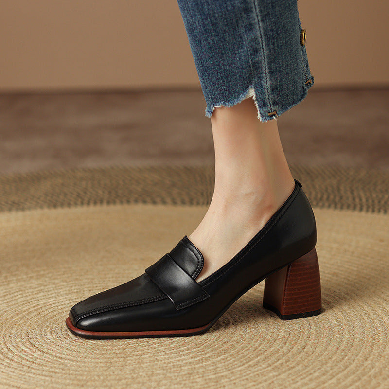 Sarah Express Retro Brown Chunky Heel Pumps