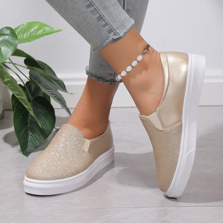 Sarah Express Sequined Round Toe Slip On Sneakers