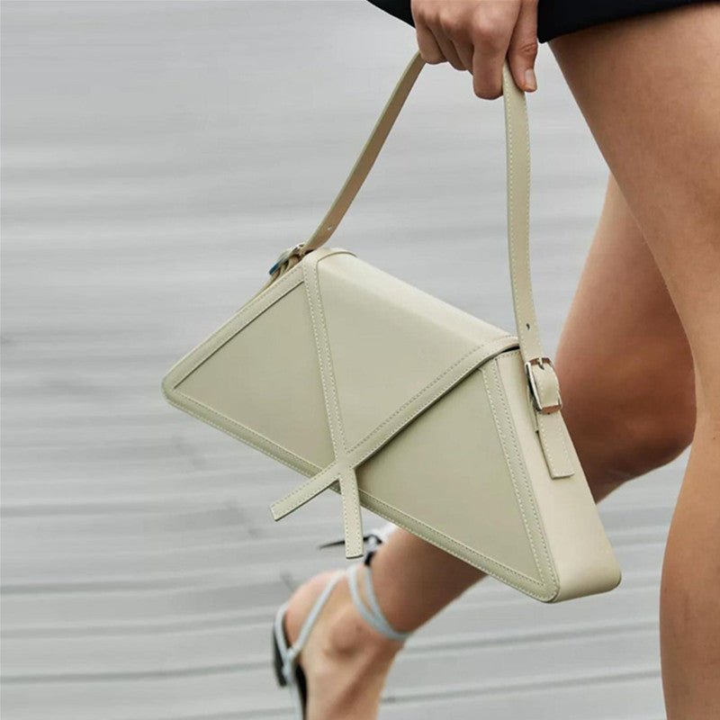 Sarah Express Stitching Contrast Trapezoid Shoulder Bag