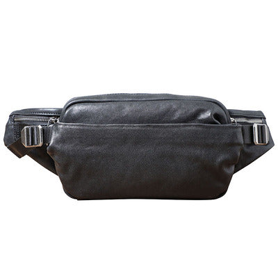 Sarah Express Compact Cowhide Leather Crossbody Fanny Pack Black