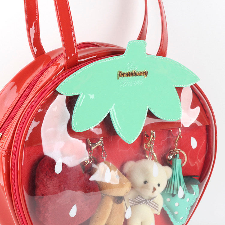Sarah Express Strawberry Print Transparent Shoulder Tote Bag