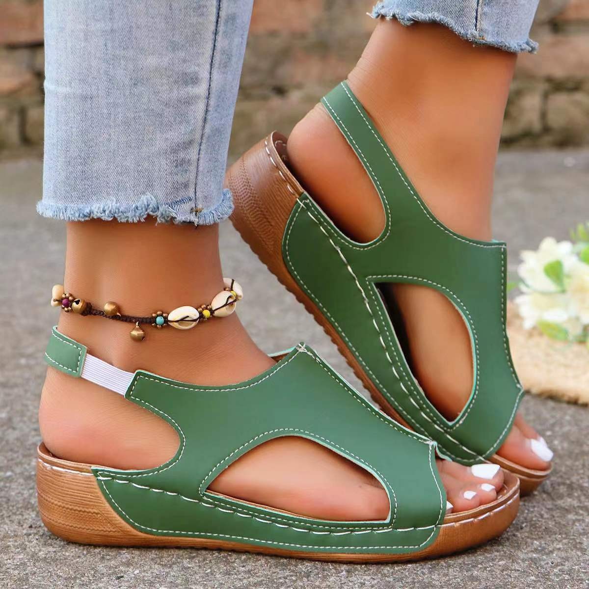 Sarah Express Elastic Band Platform Wedge Sandals