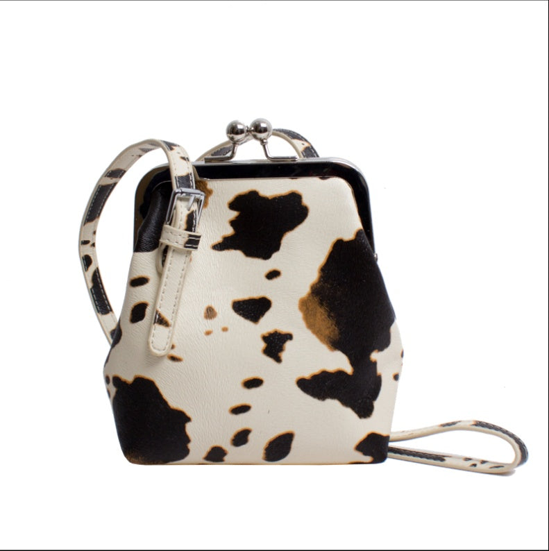 Sarah Express Cow Print Clip Top Messenger Bag Milky