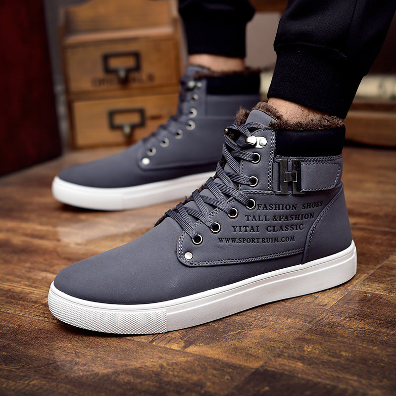 Sarah Express Men's Fur-Lined High Top Canvas Boots Gray