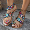 Sarah Express Ethnic Floral Clip-Toe Flat Sandals No1