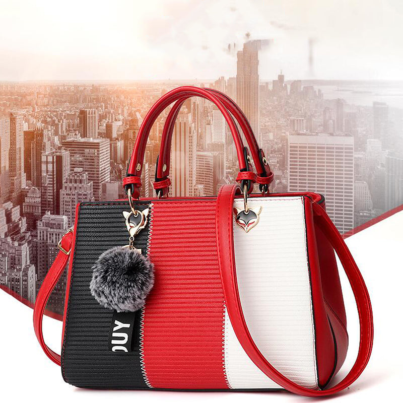 Sarah Express Patchwork Messenger Bag with Hairball Ornament