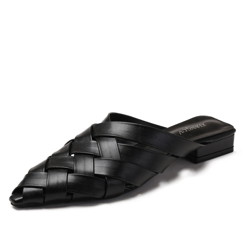 Sarah Express Woven Pointed-Toe Mules Black
