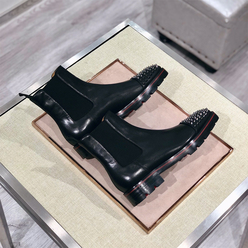 Sarah Express Studded High Top Leather Chelsea Boots