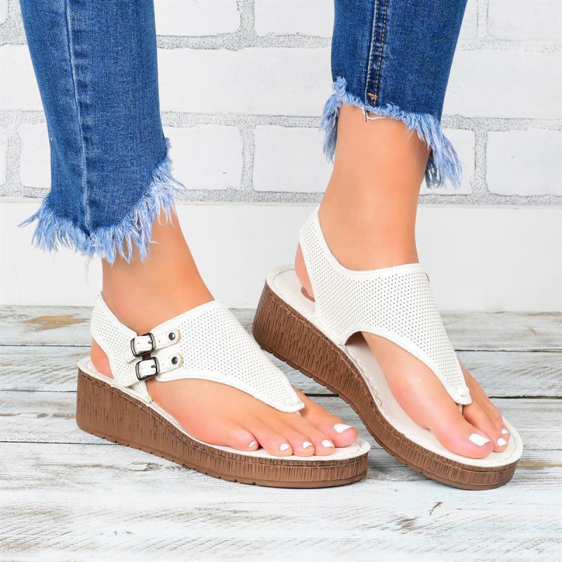 Sarah Express Women's Wedge Platform Thong Sandals