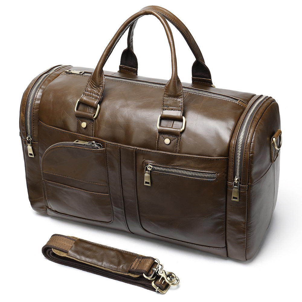 Sarah Express Leather Travel Duffel Bag Coffee