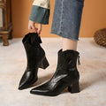 Sarah Express Retro Pointed Toe Chunky Heel Boots Black Single Liner