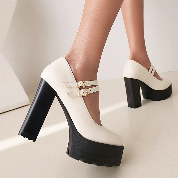 Sarah Express Chunky Heel Pointed Toe Platform Pumps