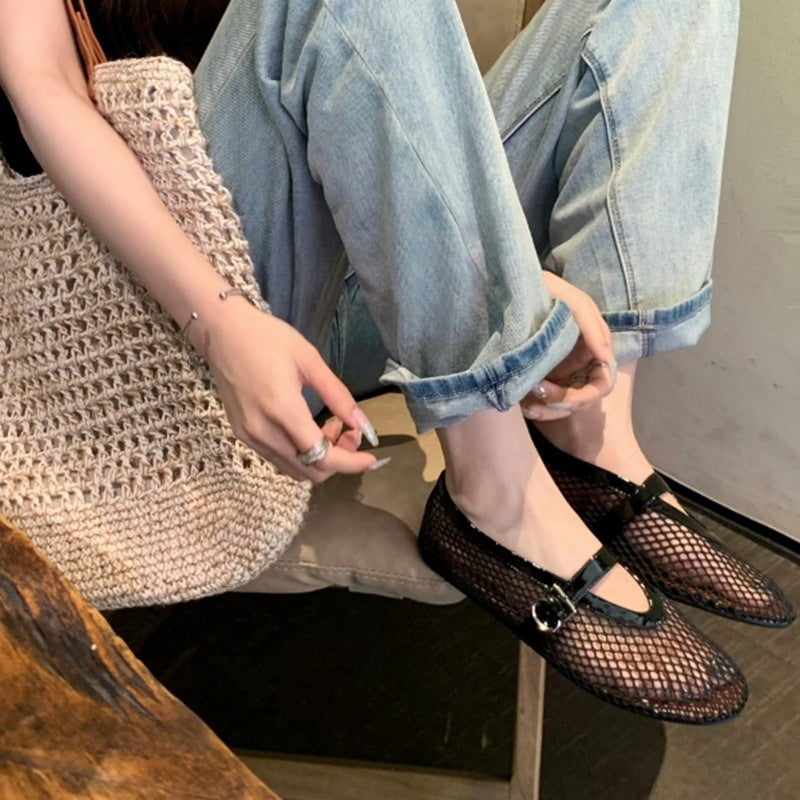 Sarah Express Breathable Mesh Hollow-Out Buckle Pumps