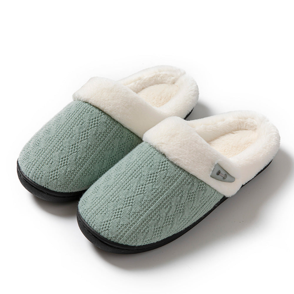 Sarah Express Unisex Cotton Slippers with Faux Fur Lining Light Green