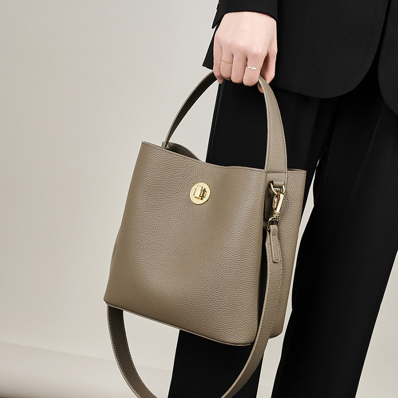 Sarah Express Structured Leather Bucket Messenger Bag