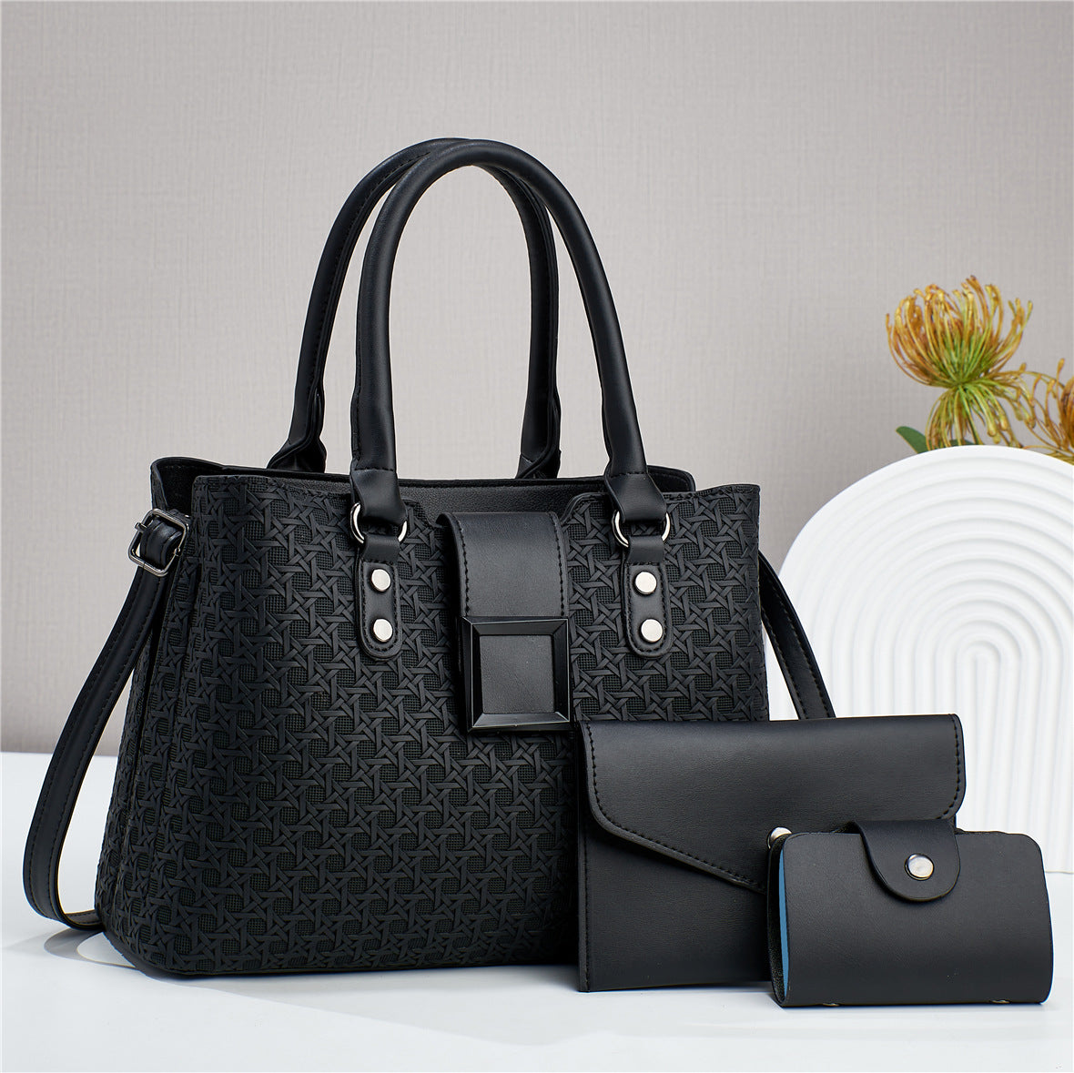 Sarah Express Textured Three-Piece Women's Crossbody Bag Set Black