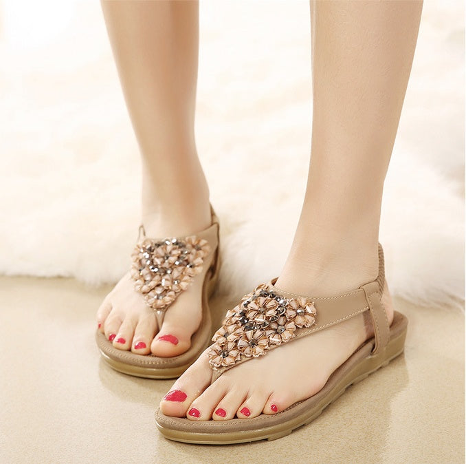 Sarah Express Floral Rhinestone Flat Sandals