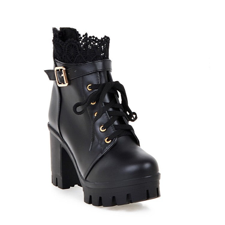 Sarah Express Lace-Up Platform Ankle Boots Black