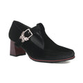 Sarah Express Suede Square Toe Block Heel Pumps Black