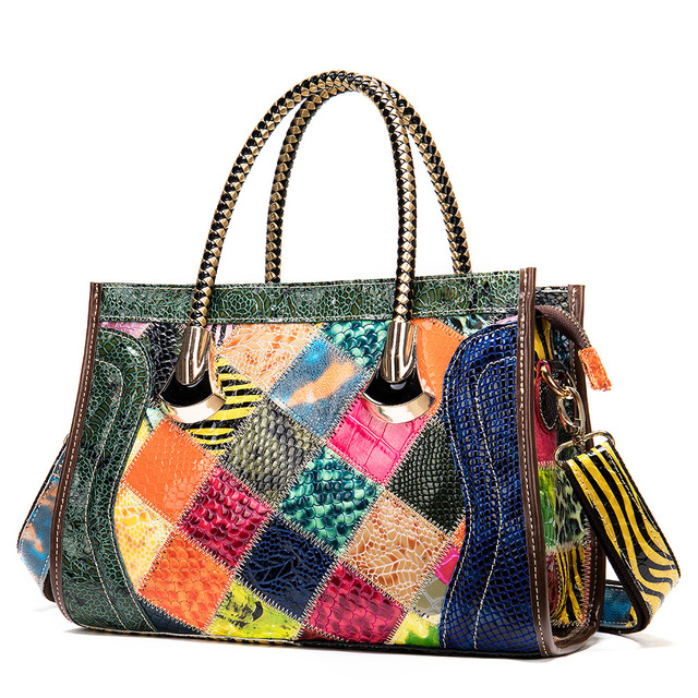 Sarah Express Patchwork Cowhide Leather Structured Handbag