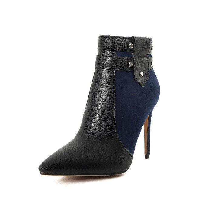 Sarah Express Retro Rivet Stiletto Ankle Boots Blue