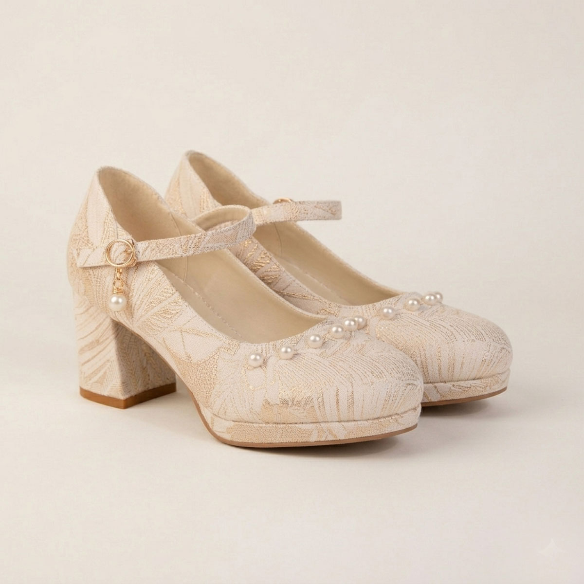 Sarah Express Jacquard Mary Jane Platform Heels Gold