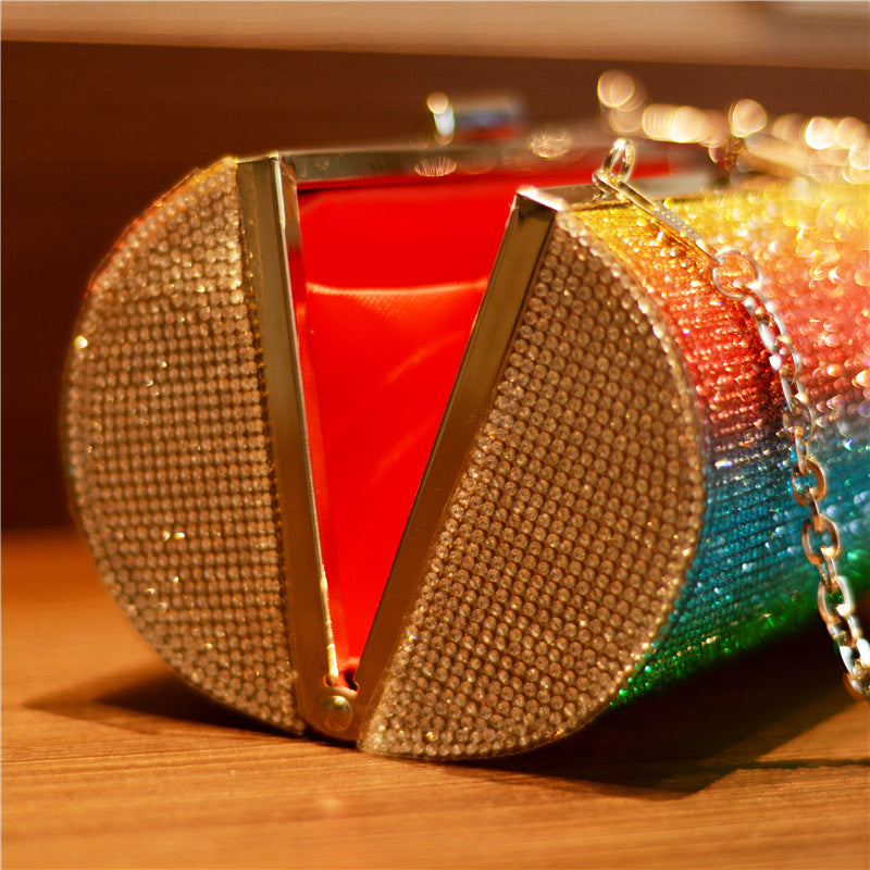 Sarah Express Rainbow Gradient Rhinestone Evening Clutch Bag