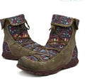 Sarah Express Vintage Patterned Flat Ankle Boots Green