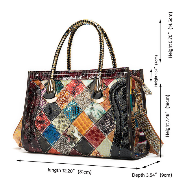 Sarah Express Patchwork Cowhide Leather Structured Handbag