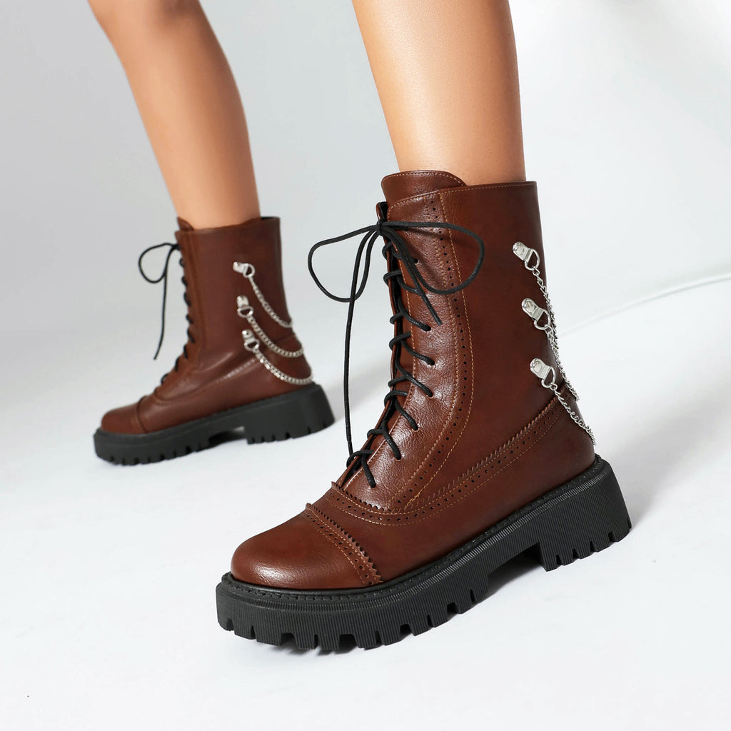 Sarah Express Chunky Heel Mid-Calf Lace-Up Boots