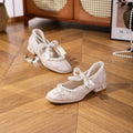 Sarah Express Jacquard Mary Jane Low Heel Shoes Beige Gold