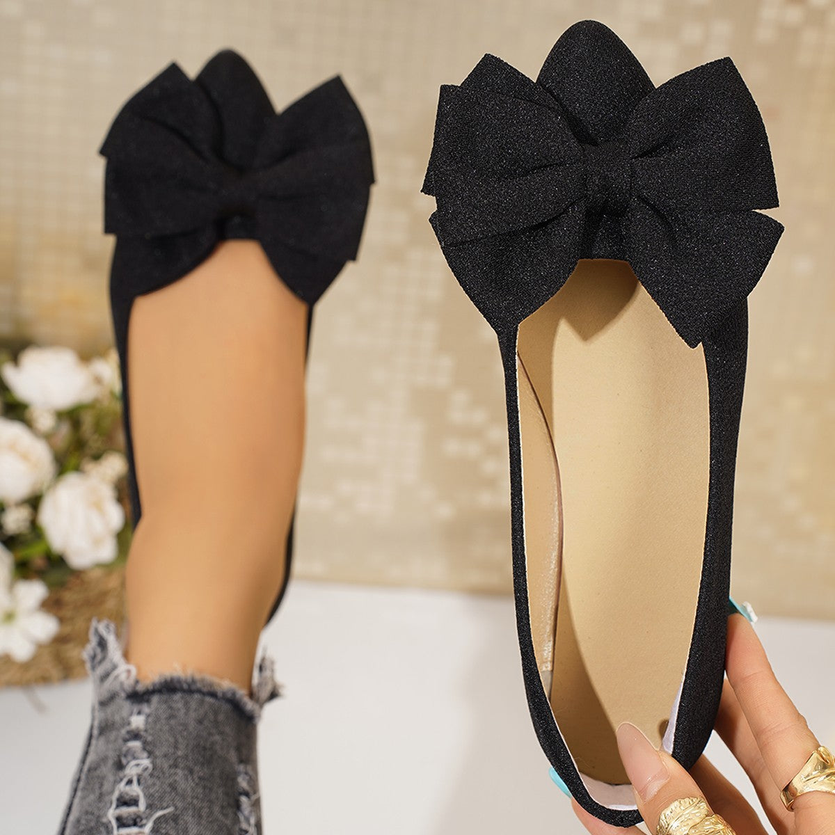 Sarah Express Women's Bow-Tie Pointed Toe Slip-On Loafers