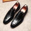 Sarah Express Men's Crocodile Pattern Leather Loafers Black