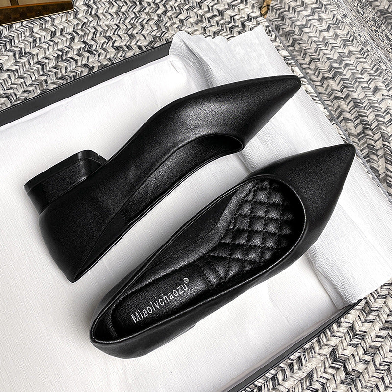 Sarah Express Chunky Heel Pointed Toe Office Pumps Black