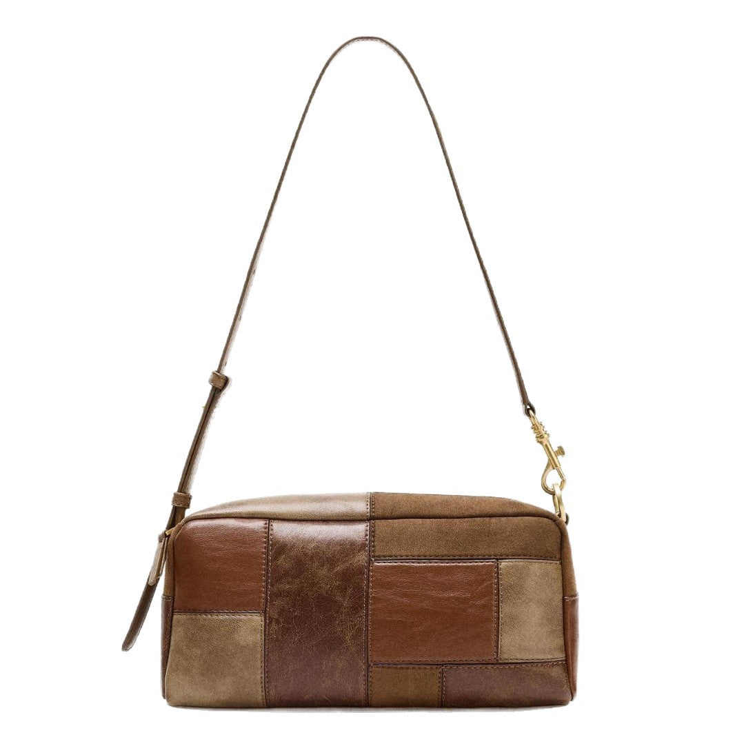 Sarah Express Retro Color-Block Patchwork Shoulder Bag Color Matching 26x7.5x12.5CM