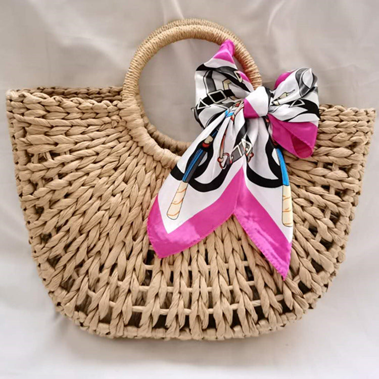 Sarah Express Woven Straw Beach Bag With Scarf