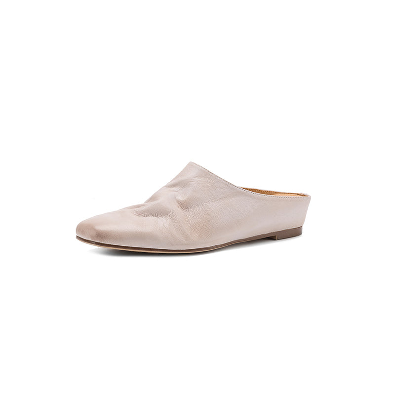 Sarah Express Handmade Waxed Sheepskin Ruched Mule Slides OffWhite