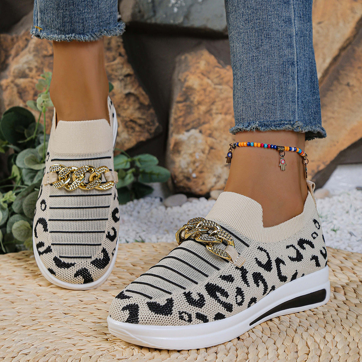 Sarah Express Leopard Print Slip-On Wedge Sneakers