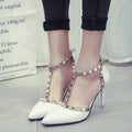 Sarah Express Studded Pointed Toe Stiletto Heels White